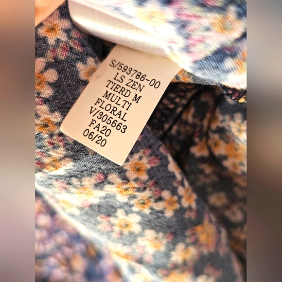 Gap Tiered Flowy Fall Blue, Green & Yellow Floral Vneck Midi Longsleeve Dress - Picture 16 of 16